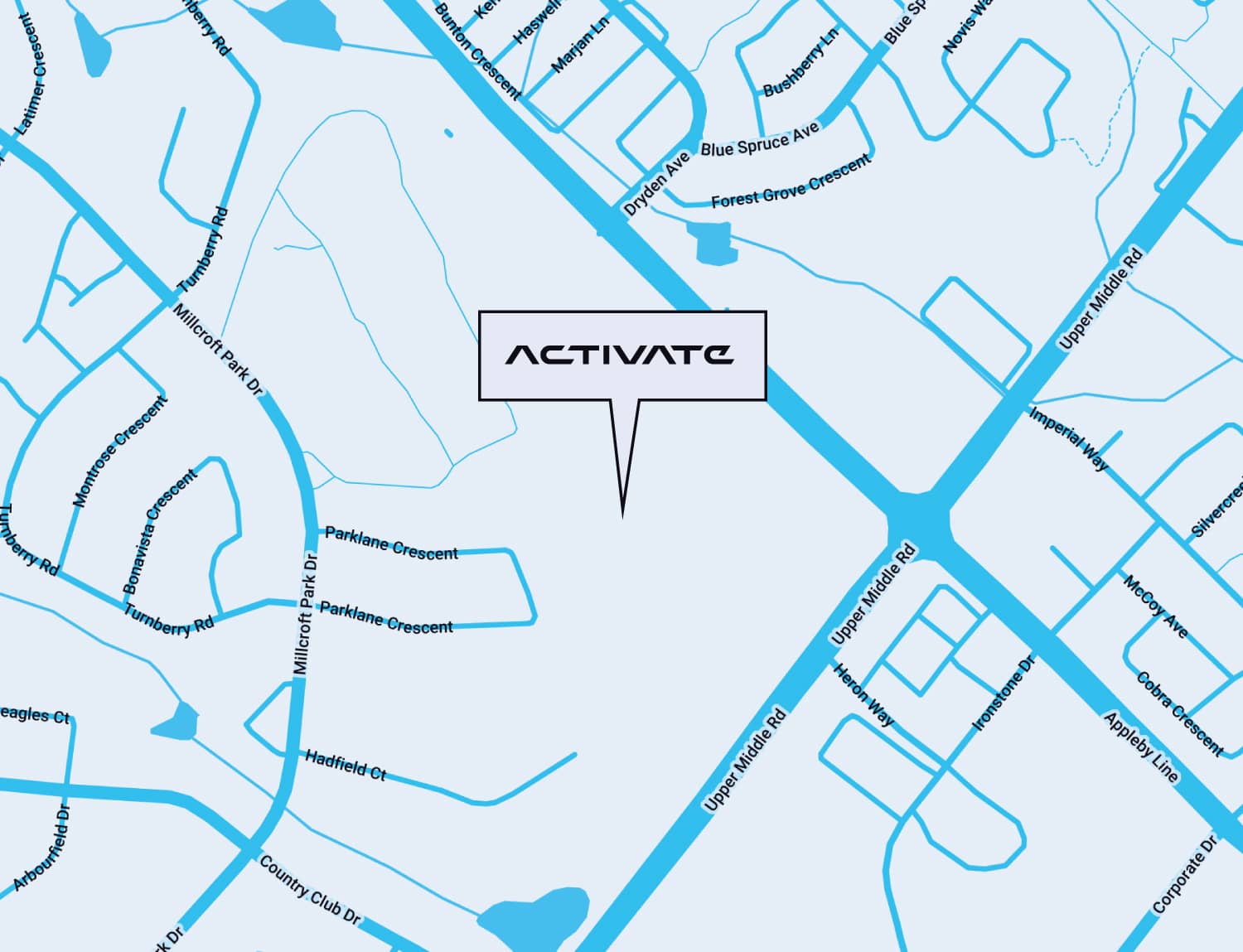 Map showing location of Activate Burlington