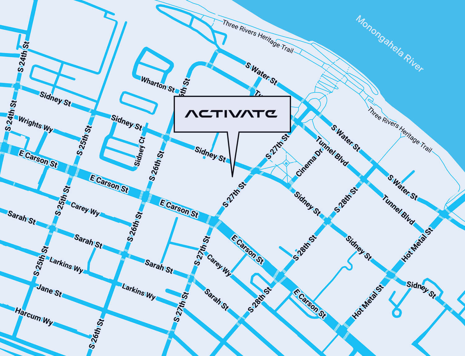 Get directions to Activate Pittsburgh (Southside Works) via Google Maps