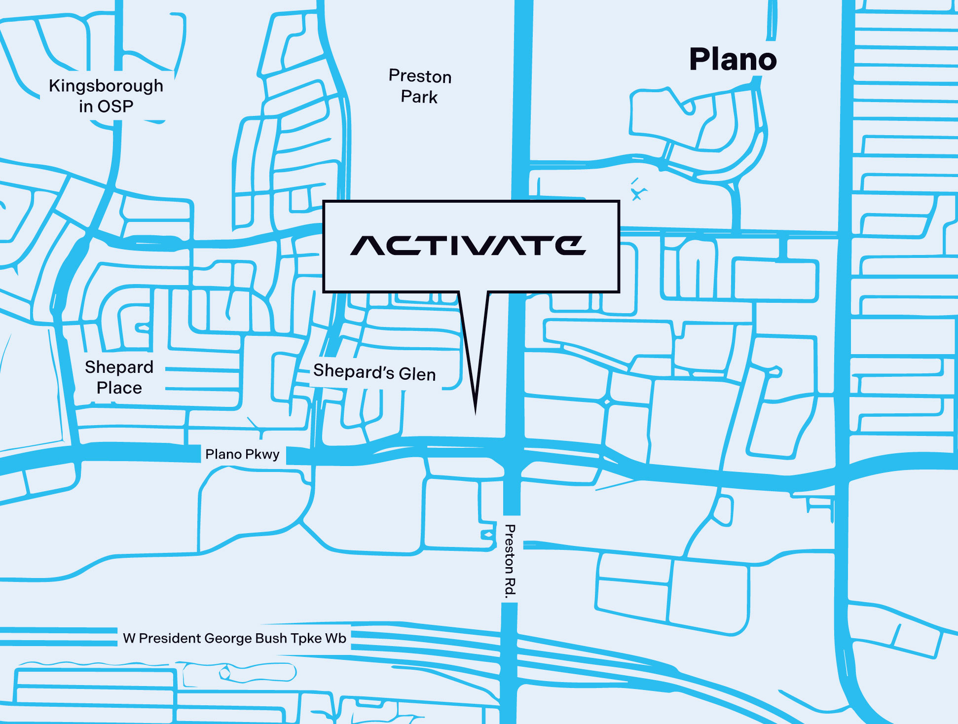Map showing location of Activate Dallas-Fort Worth (Plano)