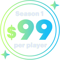 image with text saying season 1 $99 per player within a circle and 2 stars outside the circle