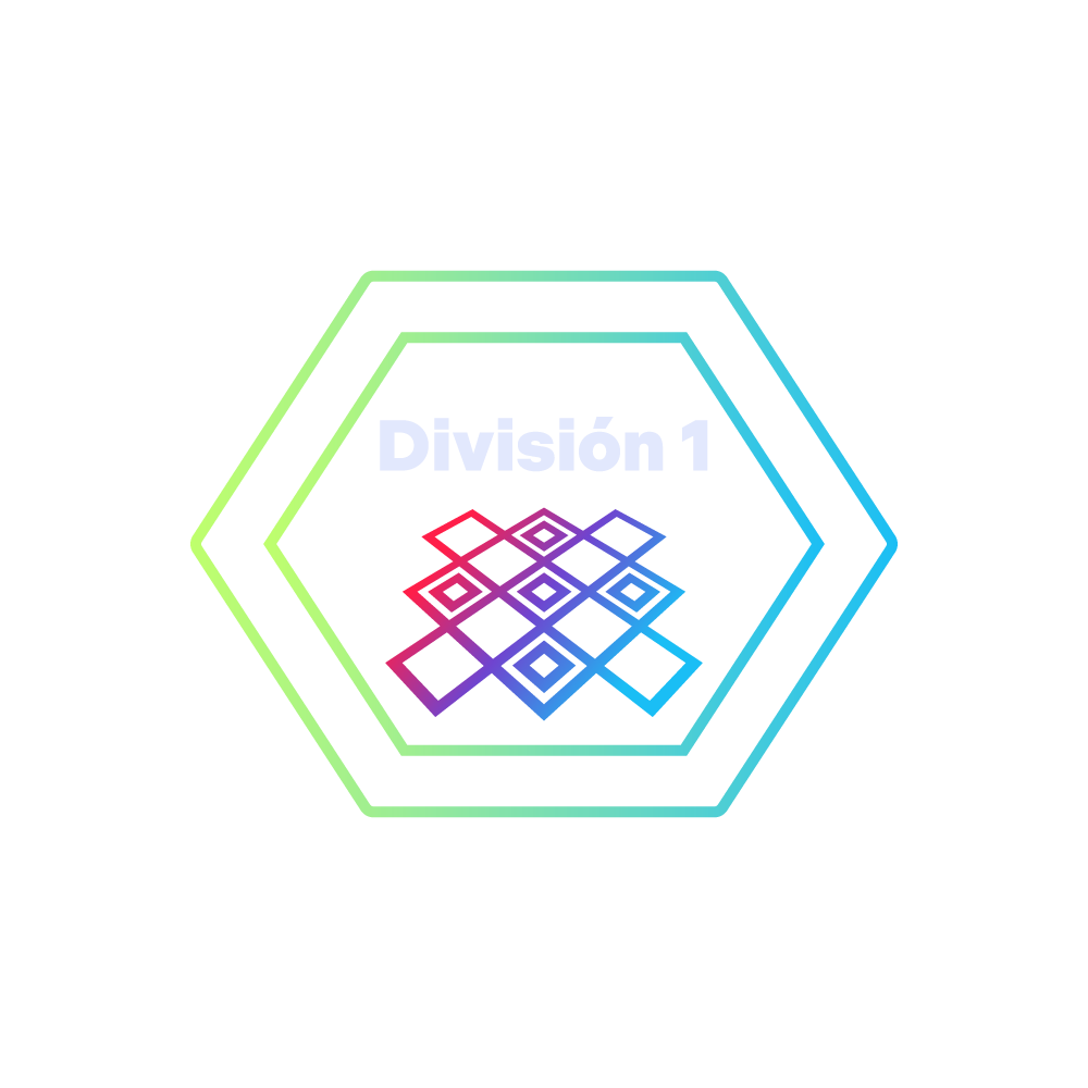 Imagen que muestra el texto 'Div1' en la parte superior de la cuadrícula del juego con borde hexagonal.