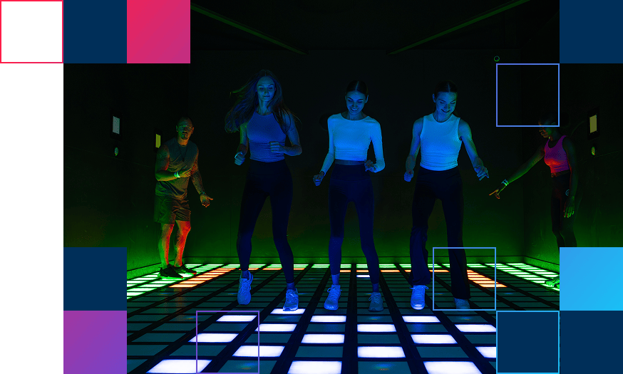 Players avoid lava floor made of LED tiles