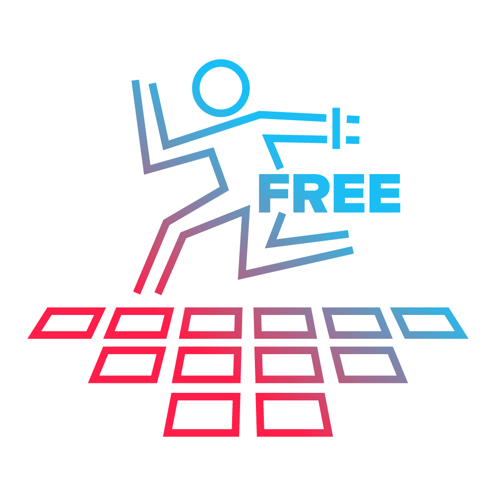Icon shows stick figure playing and word free