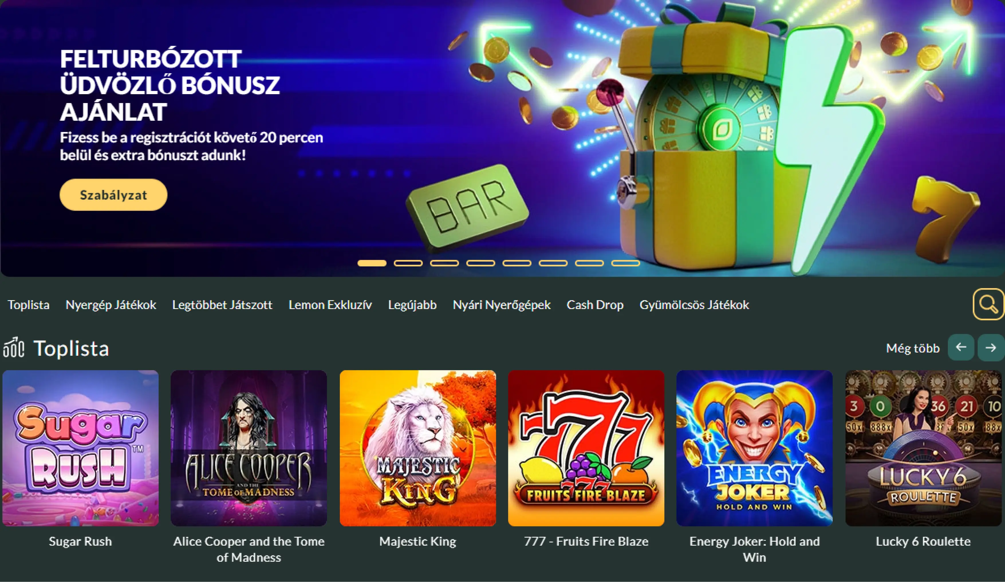 Lemon Casino bónusz ajánlatok és népszerű online nyerőgépek