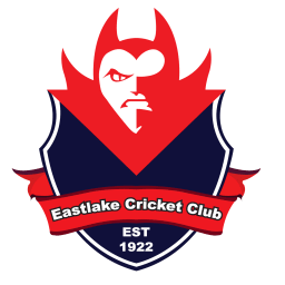 Eastlake Cricket Club logo with red and navy shield, stylized face, and “EST 1922” text