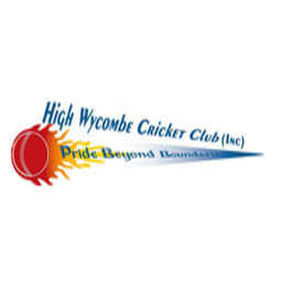 High Wycombe Cricket Club logo with red cricket ball and blue/gold text on white background