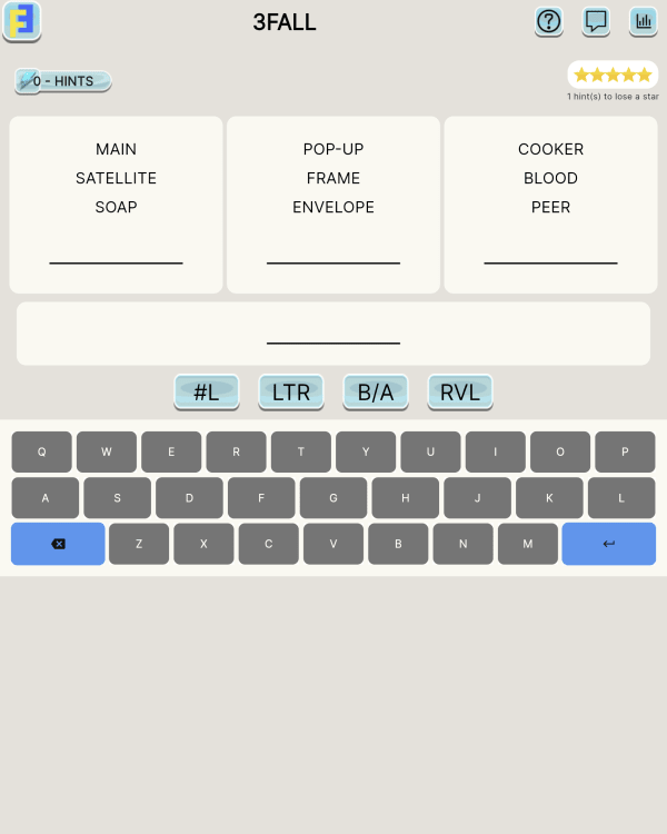 Screenshot of 3FALL, a word game