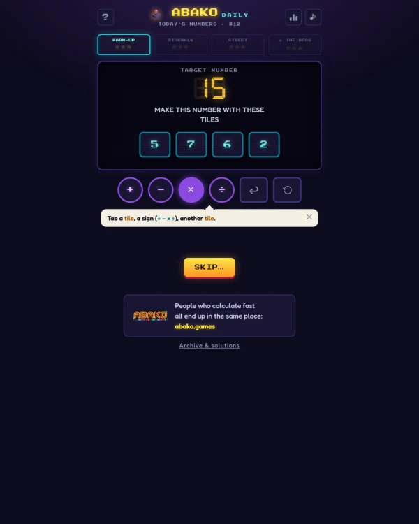 Screenshot of Abako Daily, a daily math game