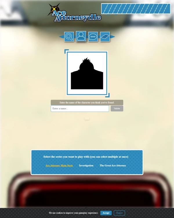 Screenshot of Ace Attorneydle: Silhouette, a daily fandom game