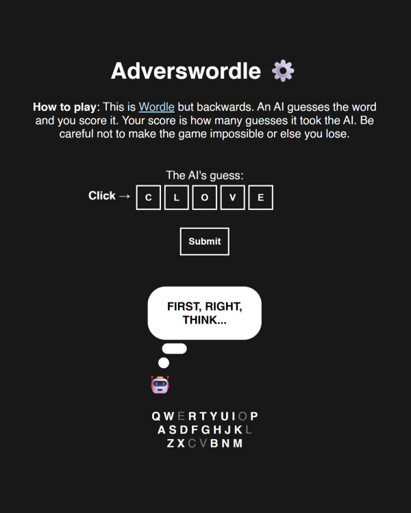 Screenshot of Adverswordle, a daily word game
