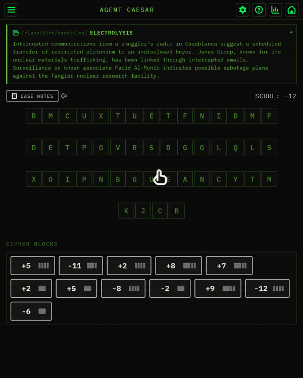 Screenshot of Agent Caesar, a daily logic game