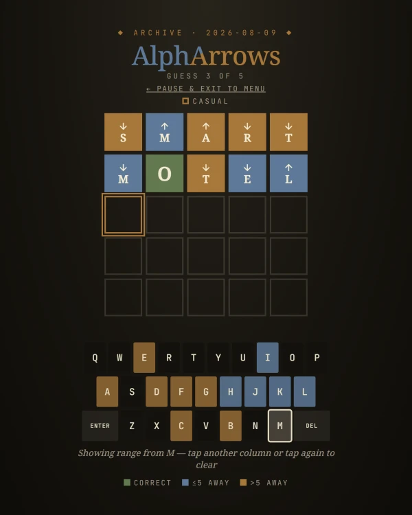 Screenshot of AlphArrows, a daily word game