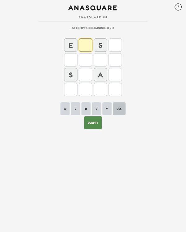 Screenshot of AnaSquare, a daily word game