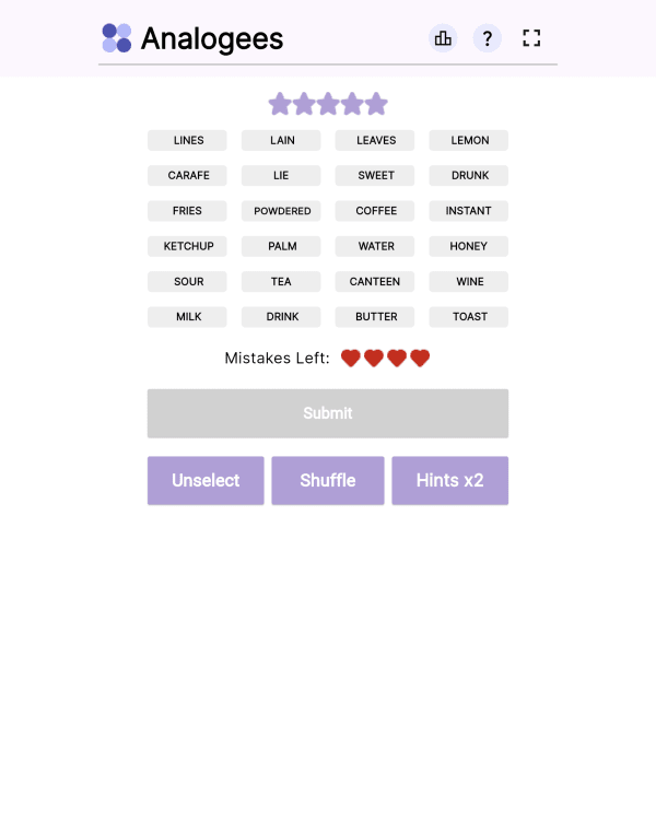 Screenshot of Analogees, a word game