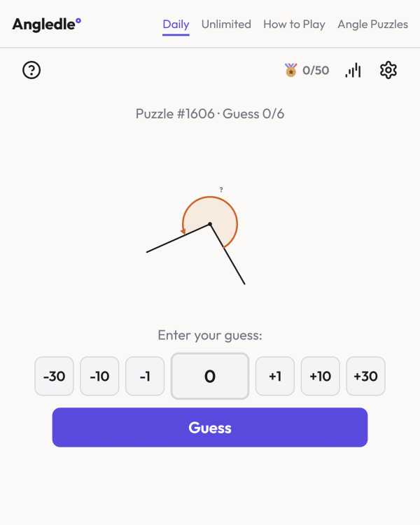 Screenshot of Angledle, a daily math game