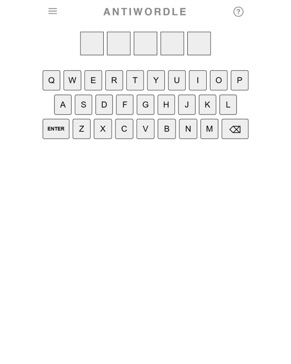 Screenshot of Antiwordle, a daily word game
