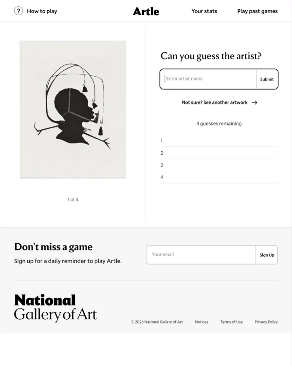 Screenshot of Artle, a daily trivia game