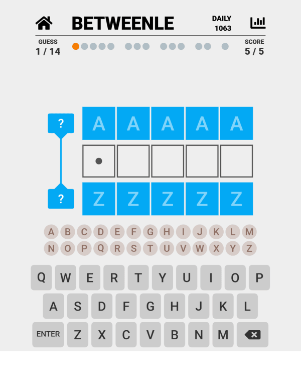 Screenshot of Betweenle, a daily word game
