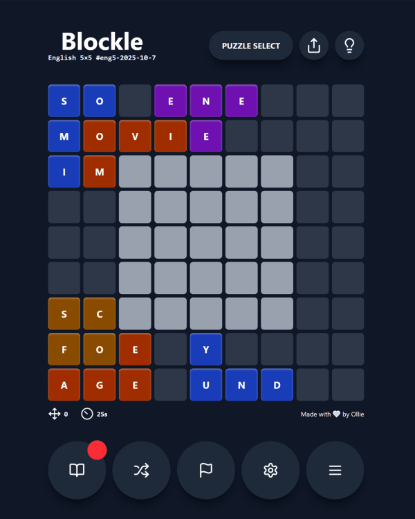 Screenshot of Blockle, a daily word game