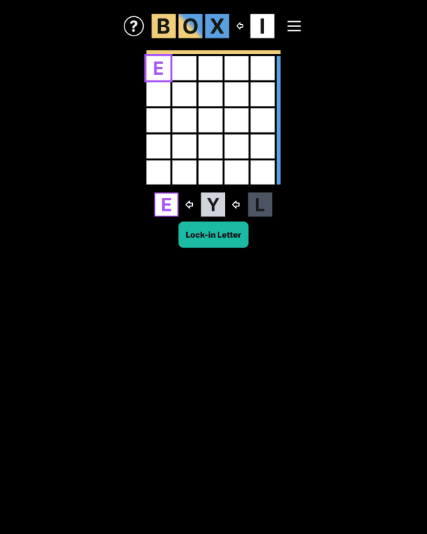 Screenshot of BOXI, a daily word game