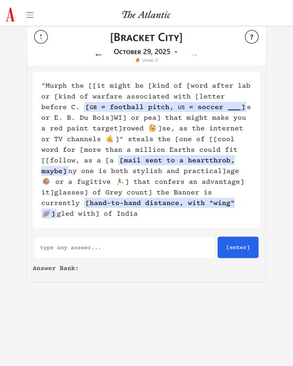 Screenshot of Bracket City, a daily trivia game