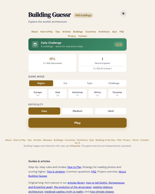 Screenshot of Building Guessr, a daily geography game
