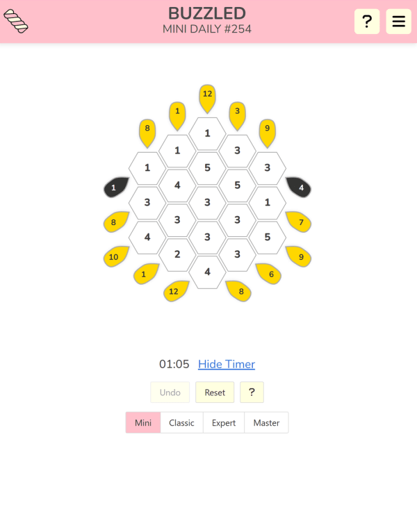Screenshot of Buzzled, a daily logic game