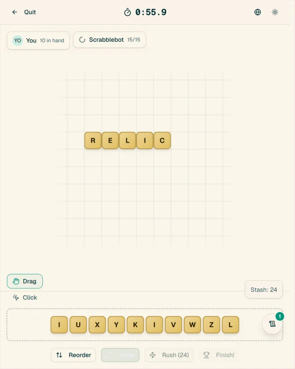 Screenshot of Cabanagrams, a word game
