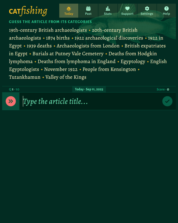 Screenshot of Catfishing, a daily trivia game