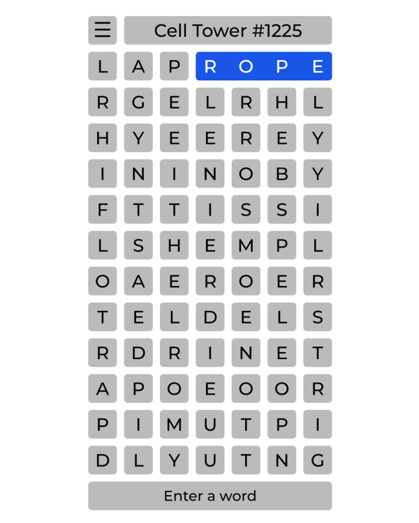 Screenshot of Cell Tower, a daily word game