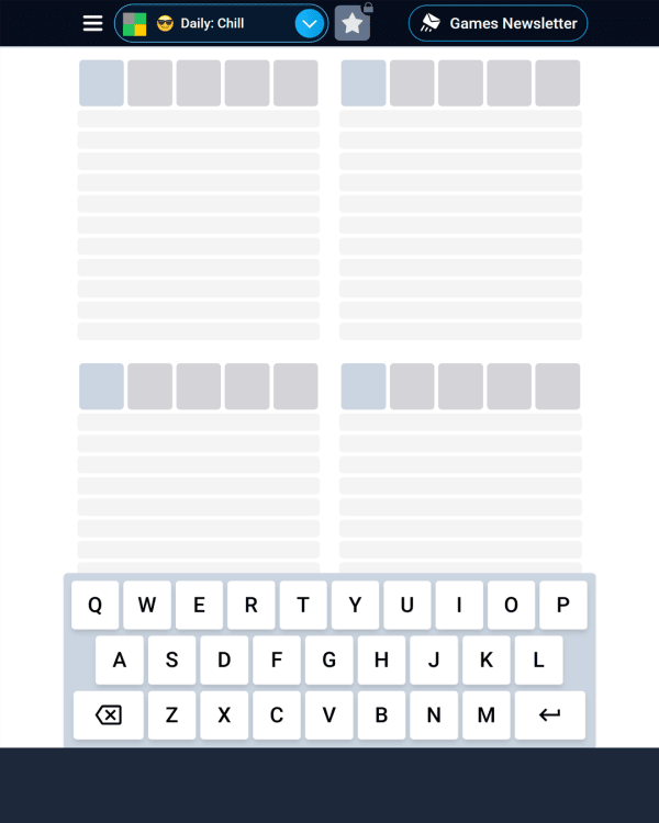 Screenshot of Chill Quordle, a daily word game