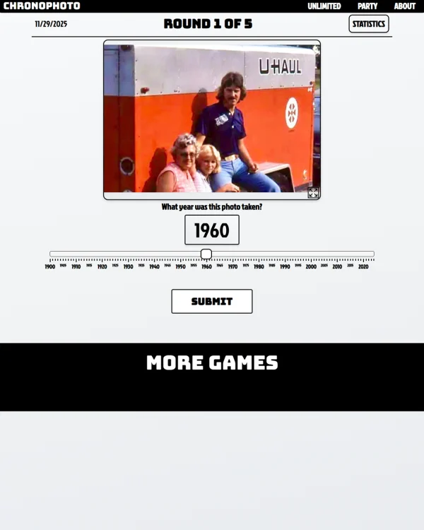Screenshot of Chronophoto, a daily trivia game