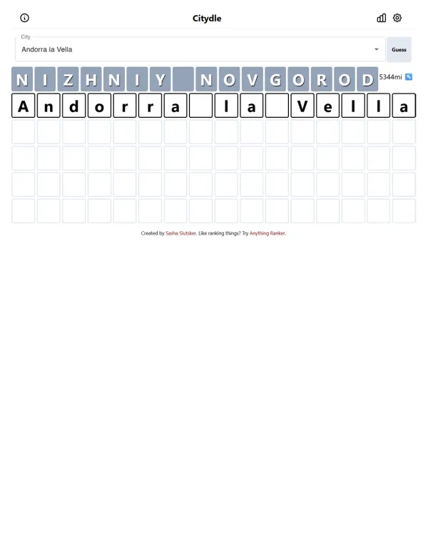 Screenshot of Citydle, a daily geography game