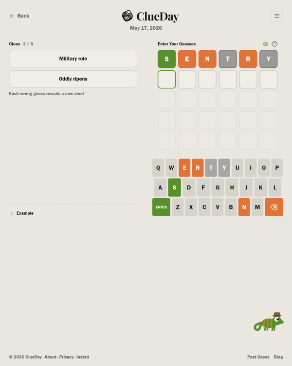 Screenshot of ClueDay, a daily word game