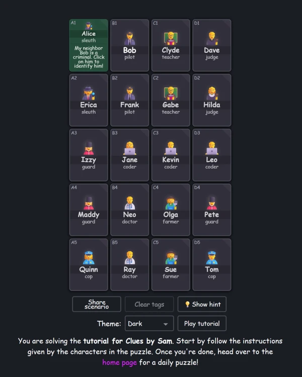 Screenshot of Clues by Sam, a daily logic game