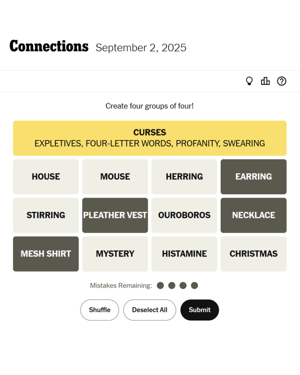 Screenshot of Connections, a daily word game