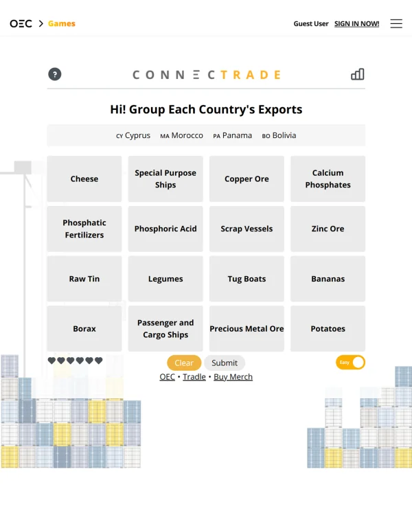 Screenshot of Connectrade, a daily geography game