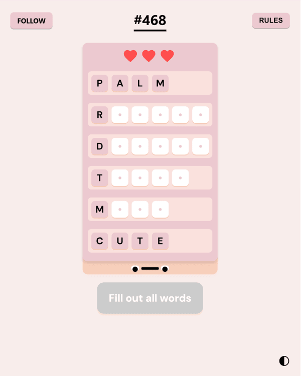 Screenshot of Couples, a daily word game
