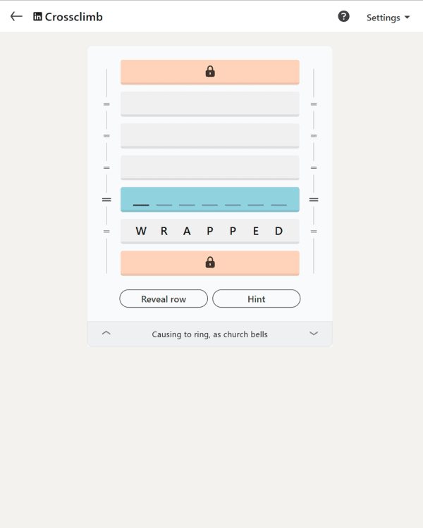 Screenshot of Crossclimb (LinkedIn), a daily word game