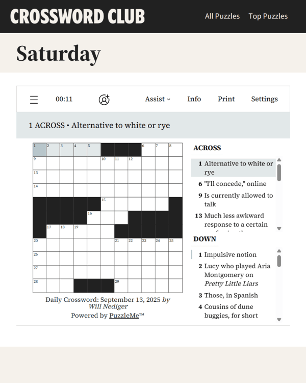 Screenshot of Crossword Club, a daily word game