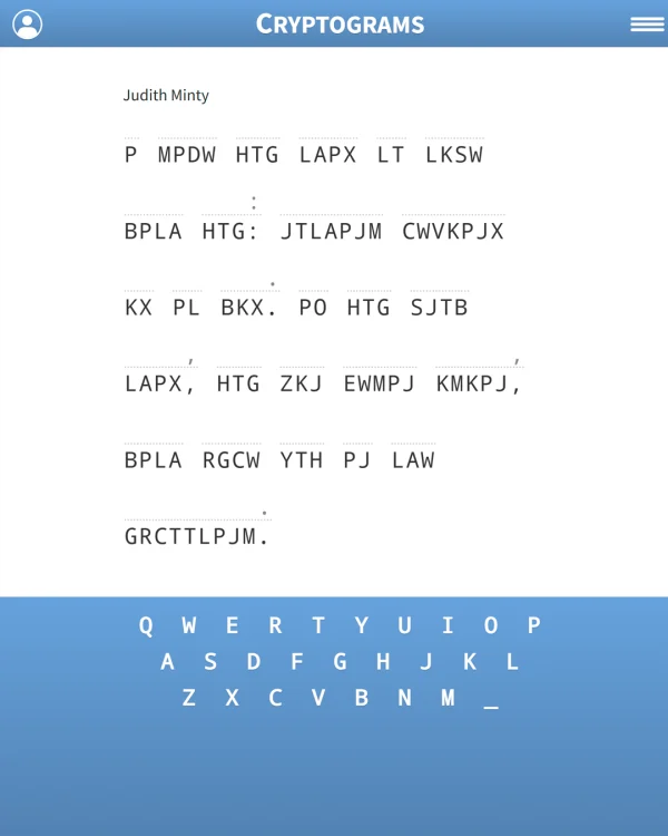 Screenshot of Cryptograms, a word game