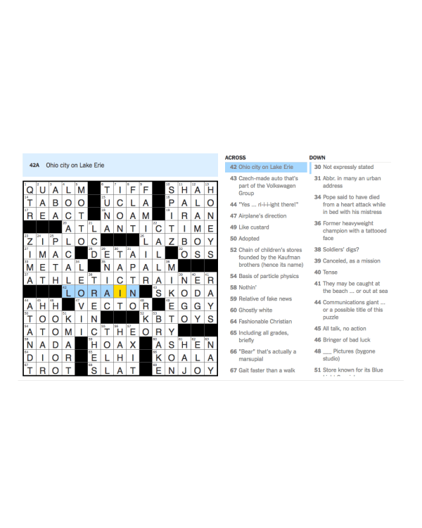 Screenshot of Daily Crossword (NYTimes), a daily word game that is paid
