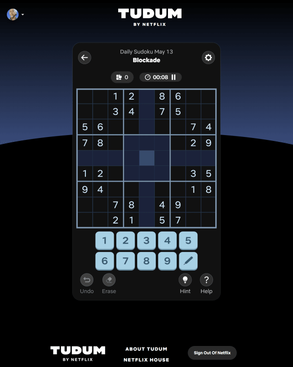 Screenshot of Daily Sudoku, a daily logic game