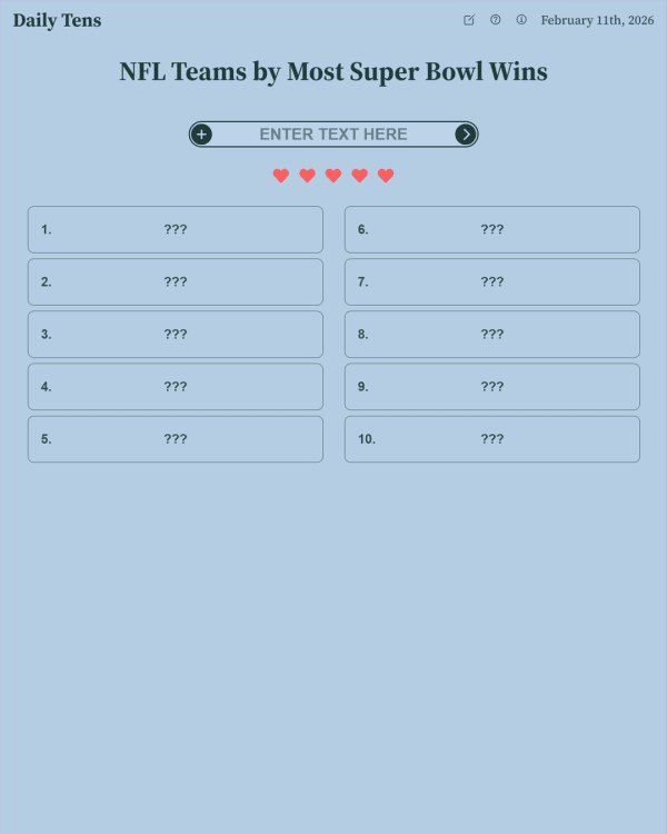 Screenshot of Daily Tens, a daily trivia game