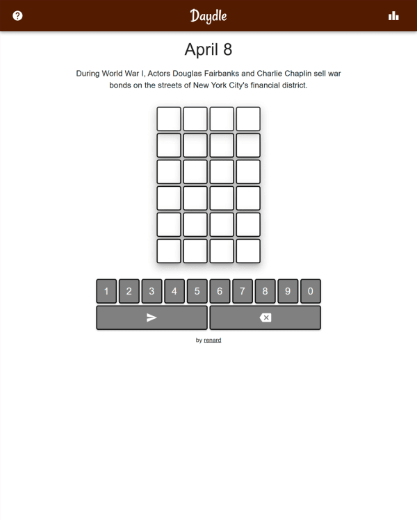 Screenshot of Daydle, a daily trivia game