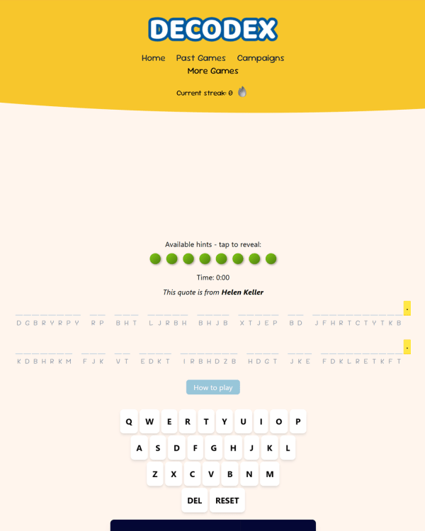 Screenshot of Decodex, a daily word game