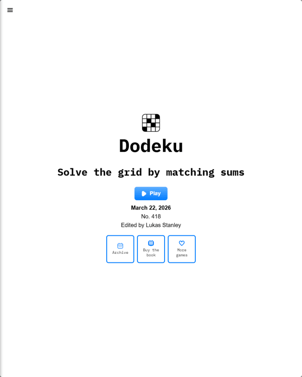 Screenshot of Dodeku, a daily logic game
