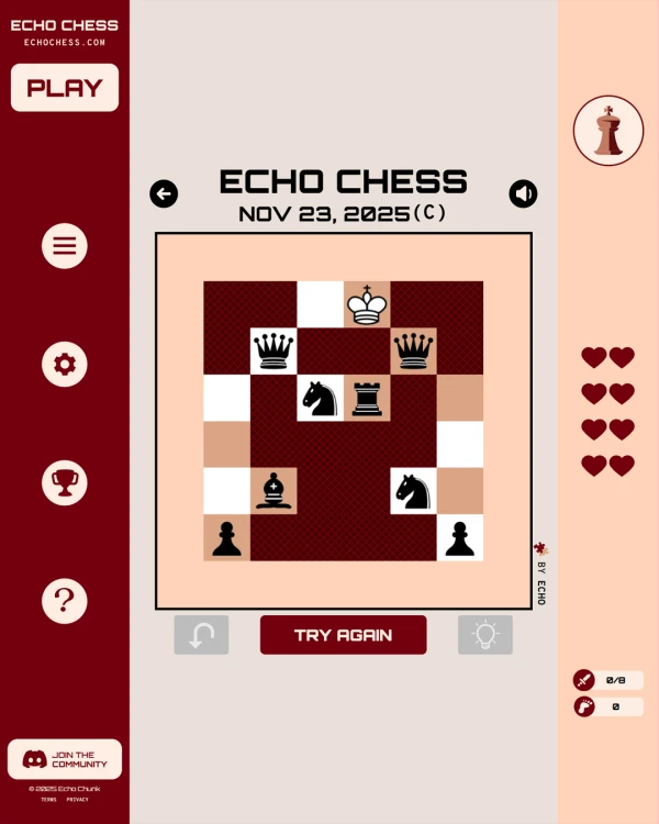 Screenshot of Echo Chess, a daily logic game