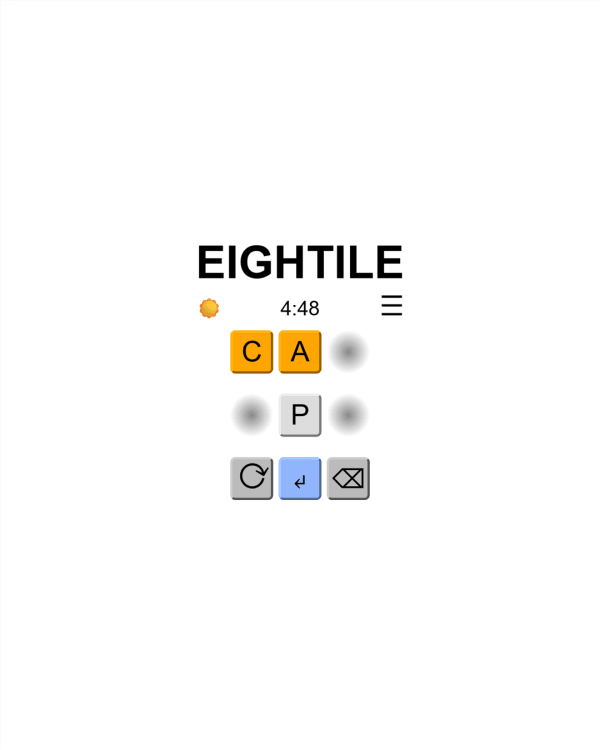 Screenshot of Eightile, a daily word game