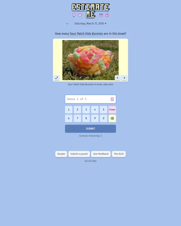 Screenshot of Estimate Me, a daily number game